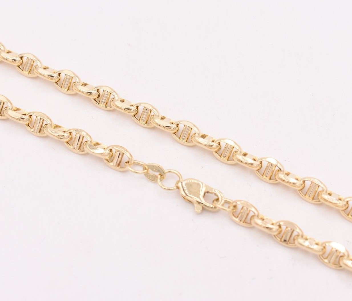 4.5mm Puffed Anchor Mariner Link Chain Necklace Real 14K Yellow Gold