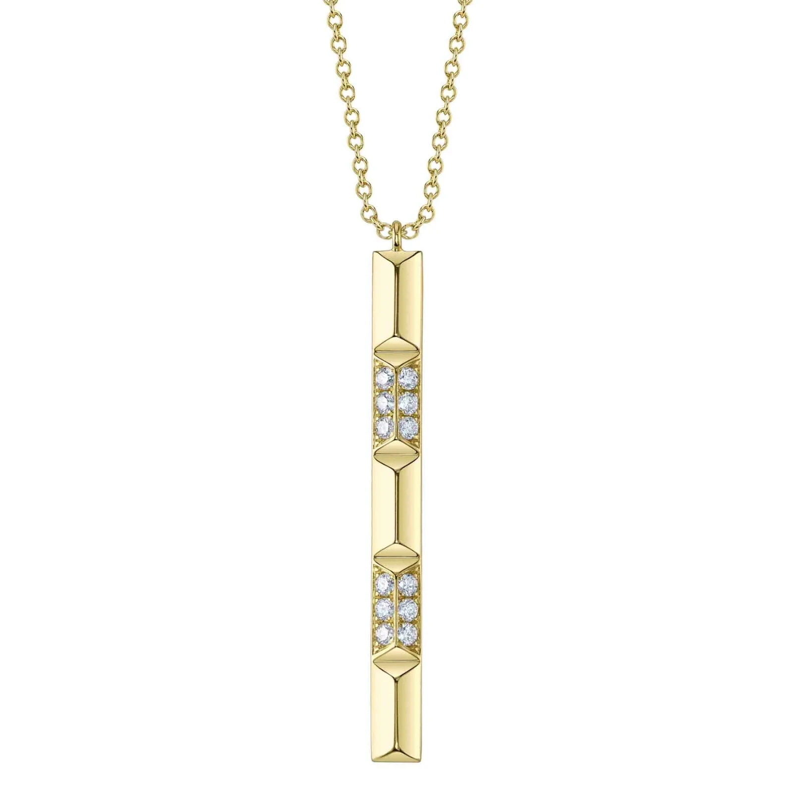 14K Yellow Gold Bar Diamond Pendant Necklace Natural 0.17 CT