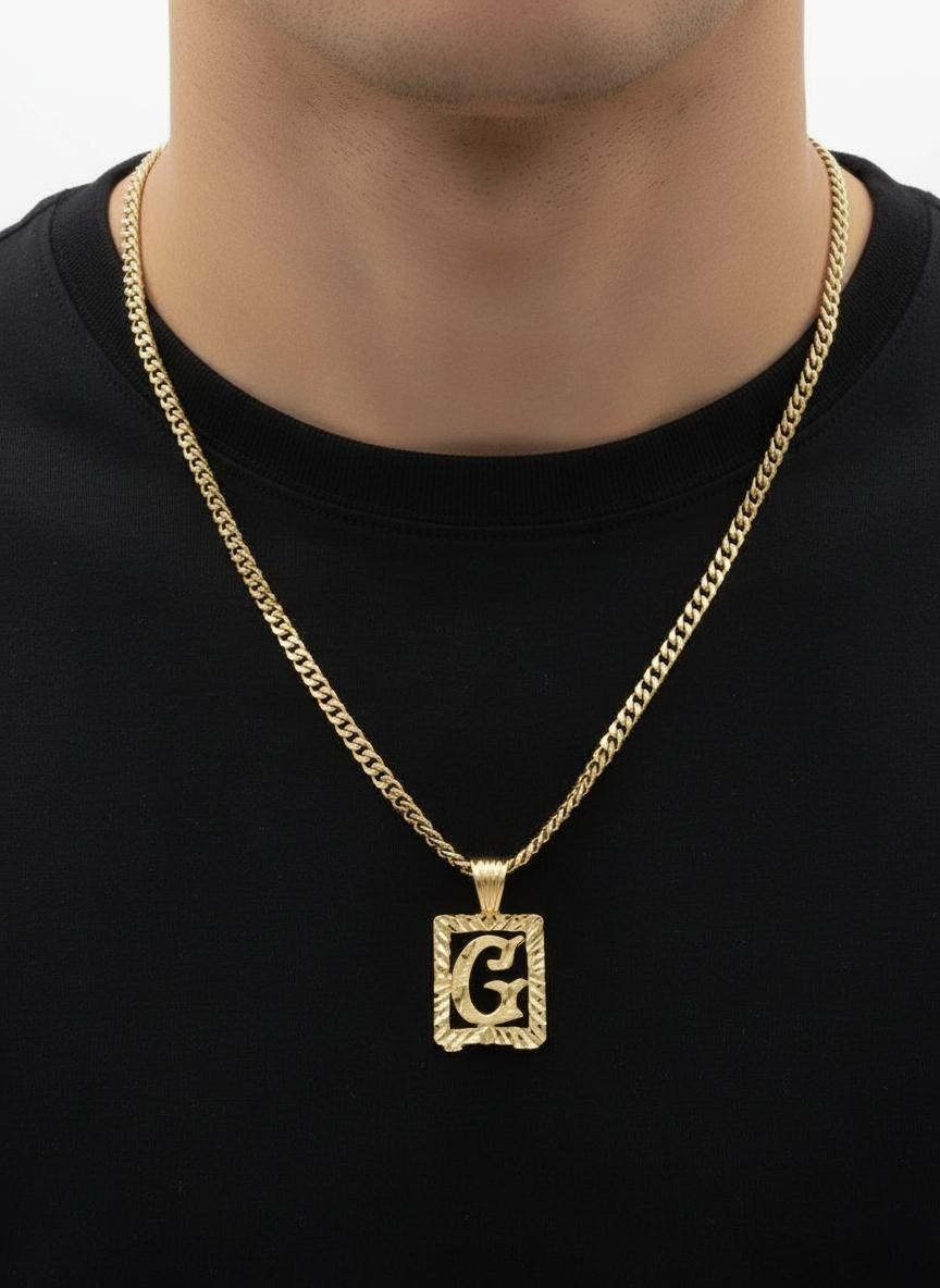 Gold Initial Necklace, 14k Heavy Plated Gold, 3mm Rope Style Chain