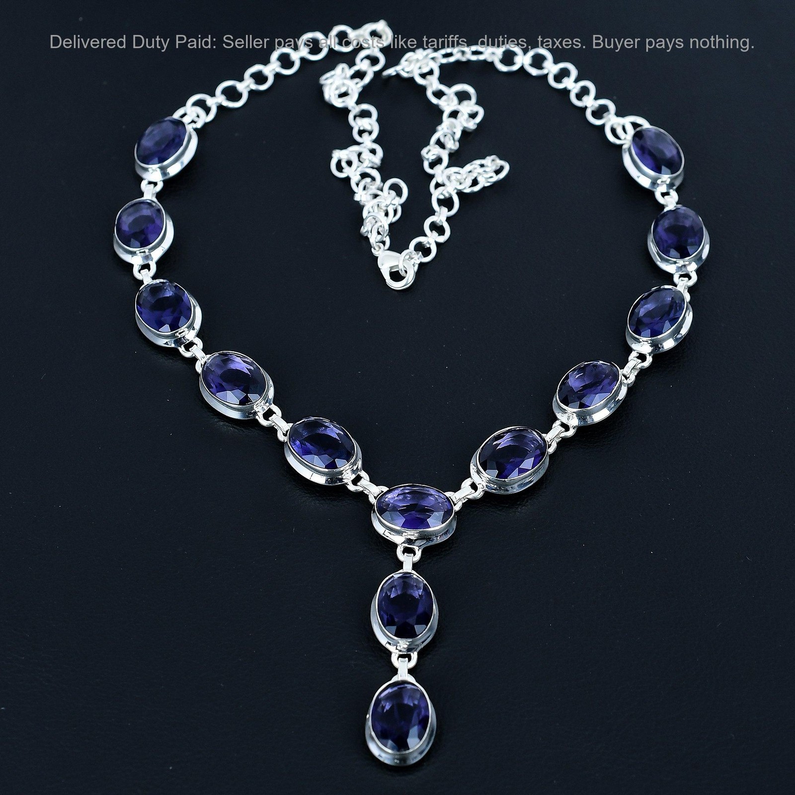 925 Silver African Amethyst Stone Birthday Trendy Anniversary New Chain Necklace