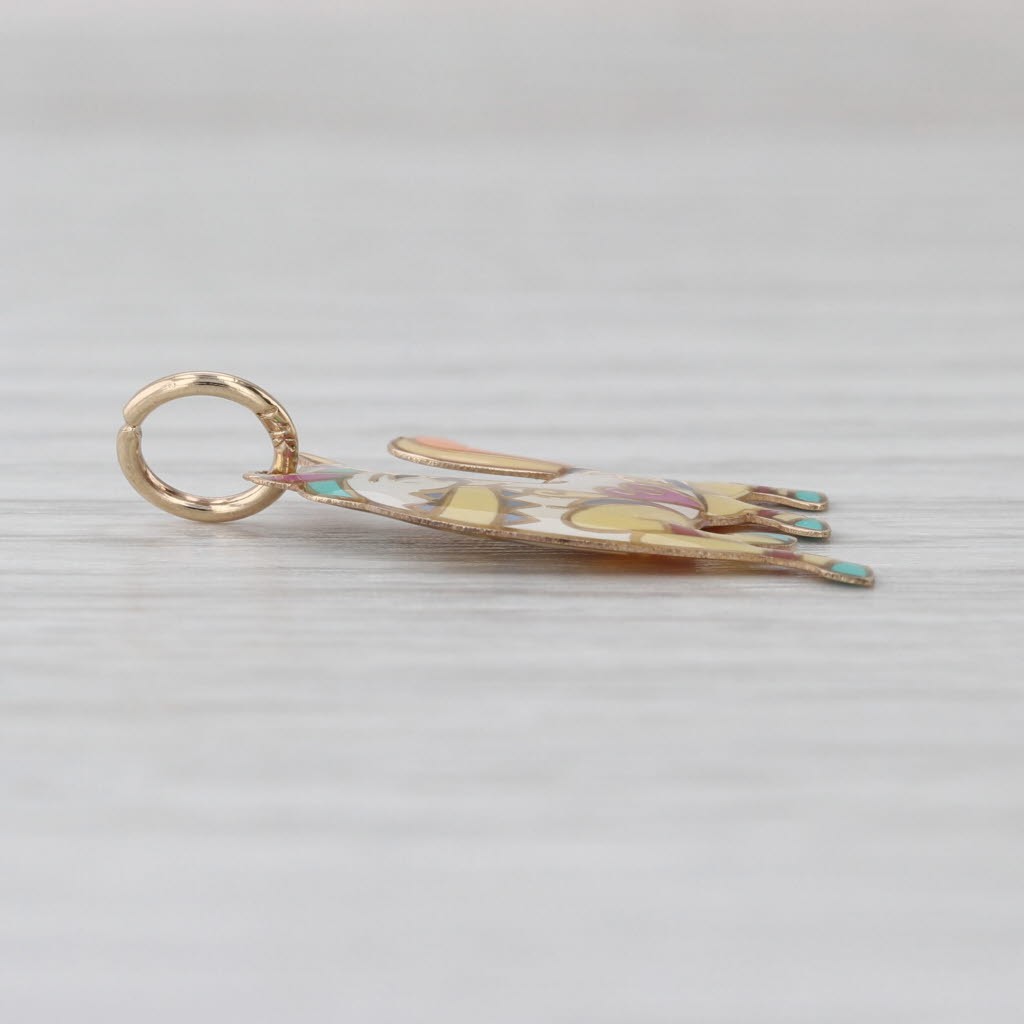 Colorful Unicorn Charm 14k Yellow Gold Multicolor Resin Pendant Reversible
