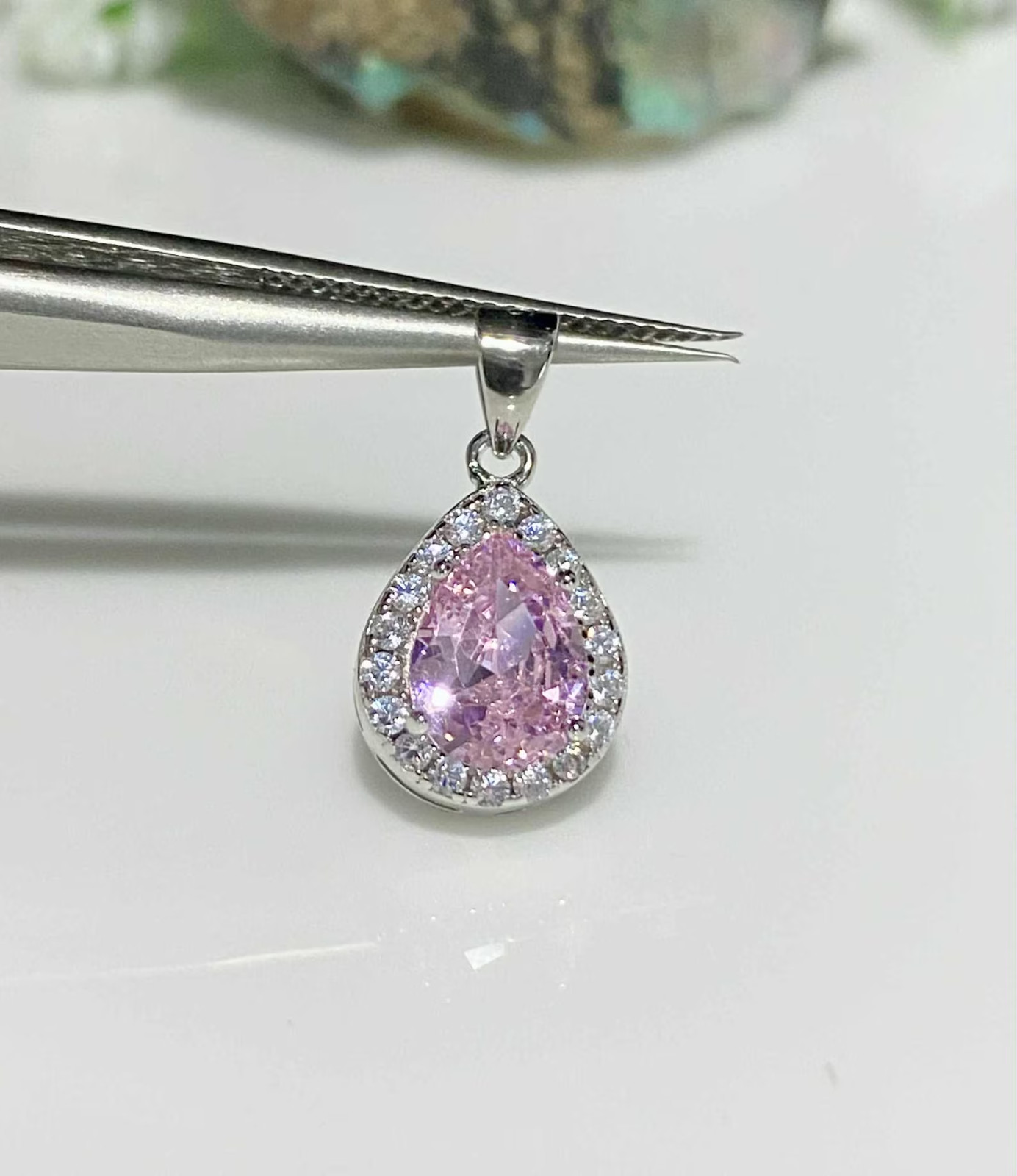 3.50 Ct Pear Cut Natural Pink Sapphire Diamond Gorgeous Pendant 14K White Gold