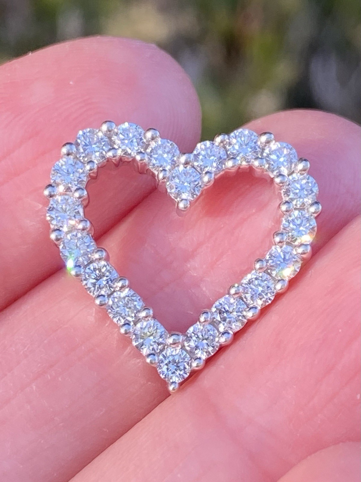 1.00CTW 100% Natural Diamond Open Heart Pendant 14k White Gold