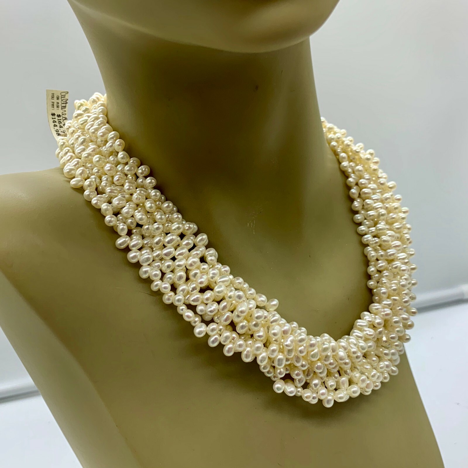 ESTATE STERLING SILVER CULTURED WHITE FRESHWATER PEARL 8 ROW STATEMENT NECKLACE