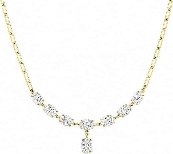 Elegant 5CT Oval Moissanite Necklace 18″ 14K Yellow Gold Plated D Color VVS1