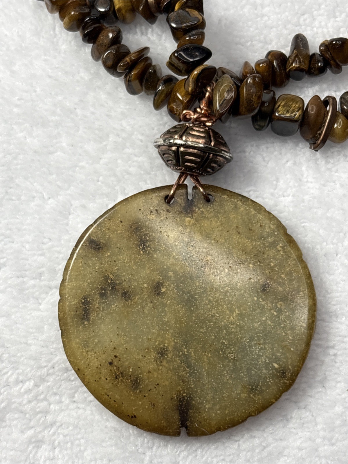 Dragon Pendant Tiger’s Eye Stone Polished Chip Bead Necklace Statement Jewelry