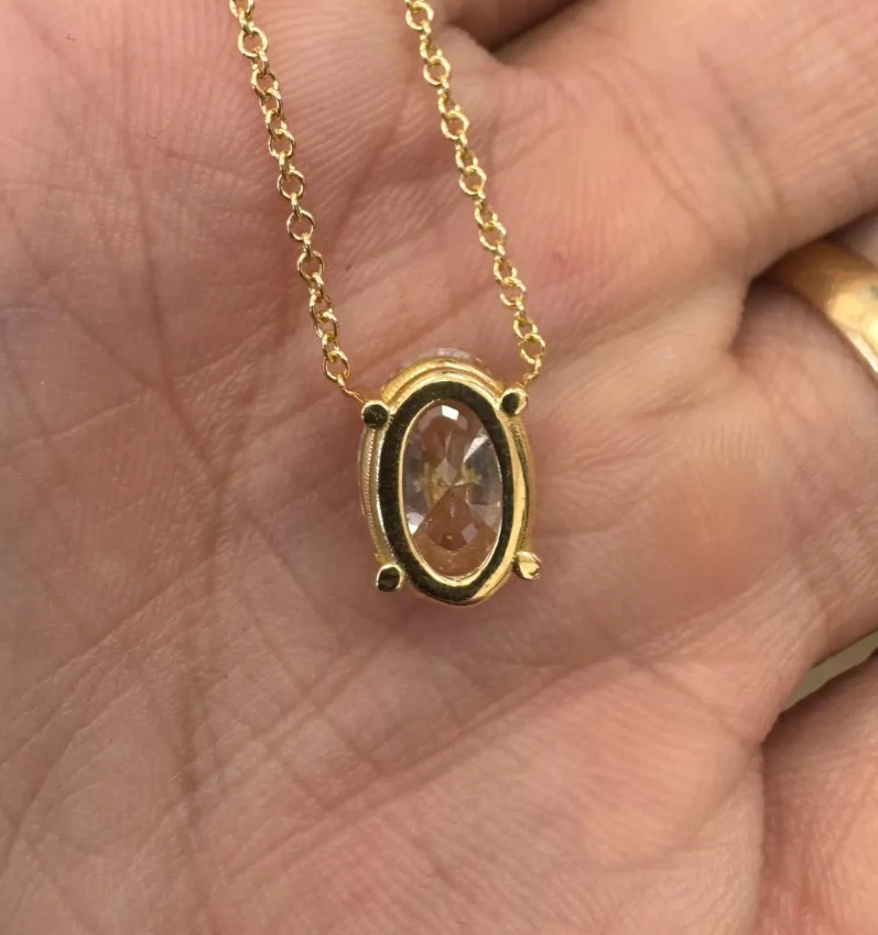 3.00Ct Oval-Cut EF/VS1 Lab Grown Diamond Prong Necklace& Pendant 14k Yellow Gold