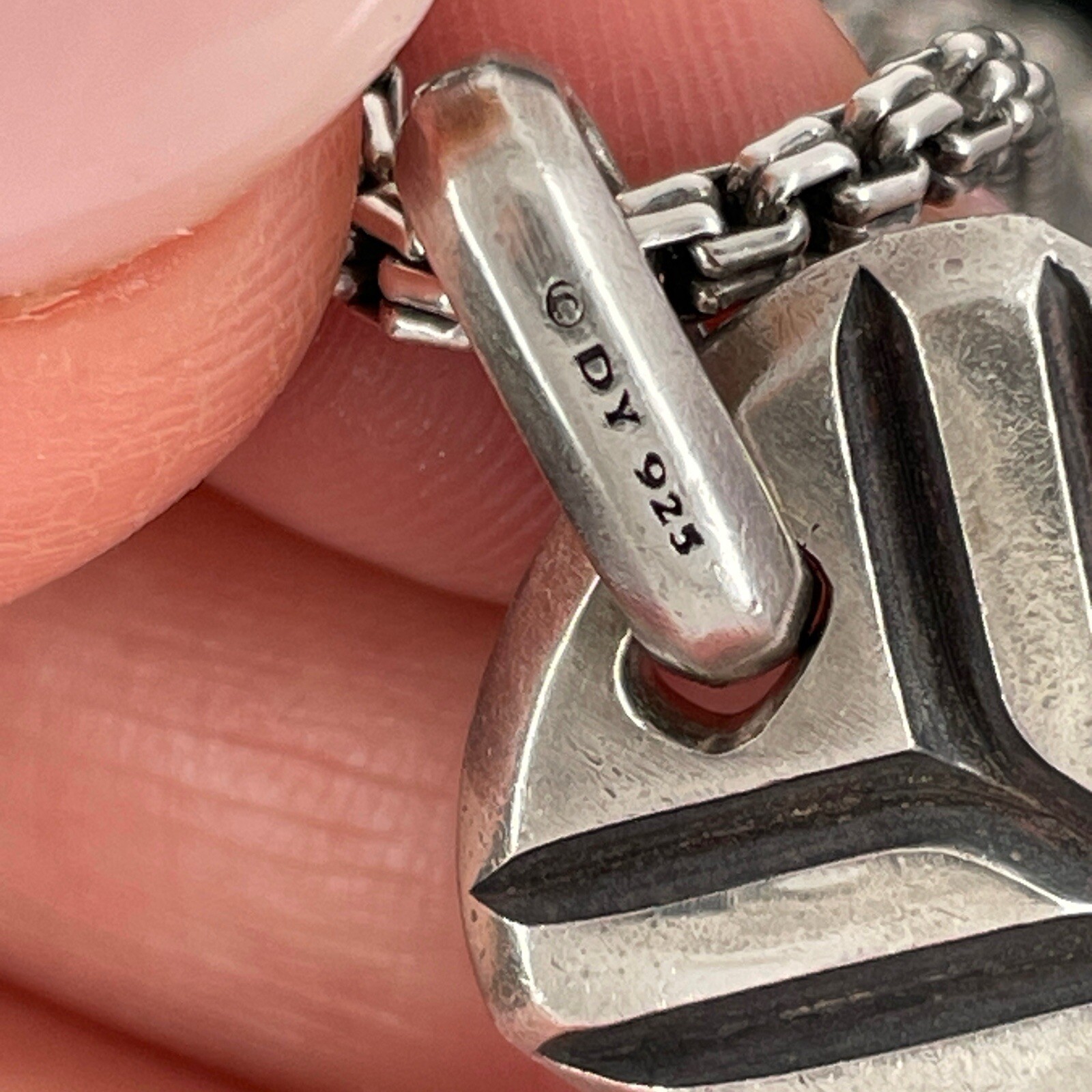 David Yurman Silver Diamonds & Garnets Chevron Tag Pendant Necklace $5000 Retail