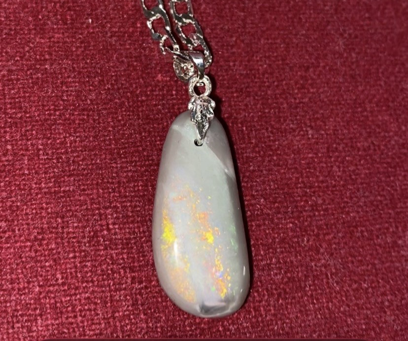 Solid Mintabie Opal Pendant Necklace 28mm X 12mm (video)