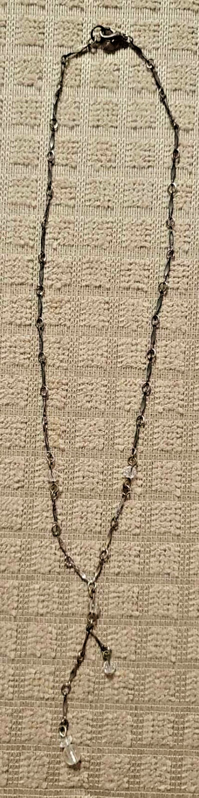 Bar Link Y Drop Lariat Silver Toned Chain Drop Beaded Necklace