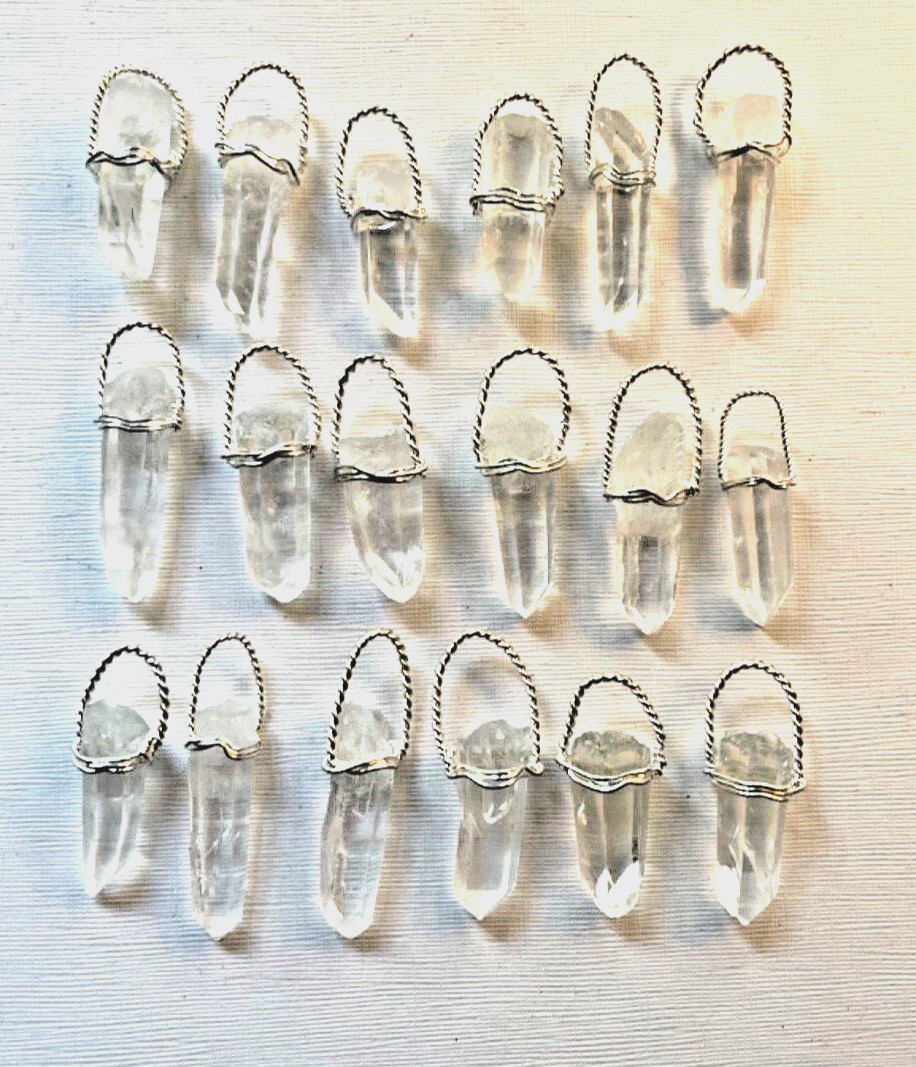 ONE NATURAL RAW CRYSTAL POINT .925 STERLING SILVER HAND WRAPPED BAIL WHOLESALE
