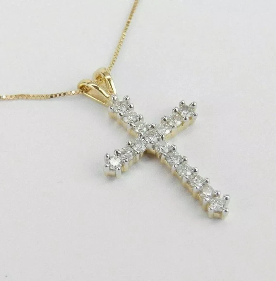 2CT Lab Created Diamond Cross Pendant Necklace 14K Yellow Gold Plated Free Chain