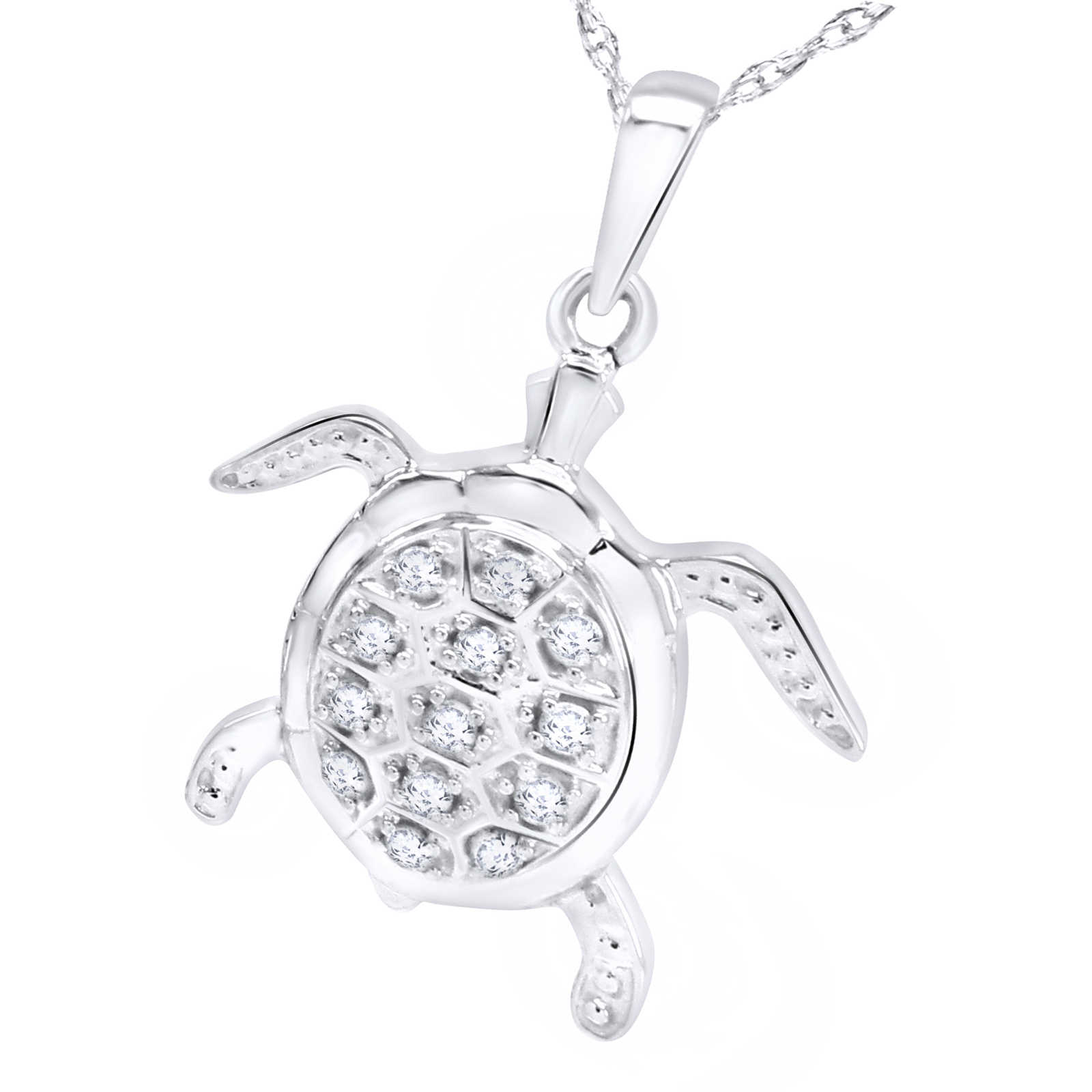 0.10 Ct Natural Diamond Turtle Pendant 14K Gold Plated Sterling Silver