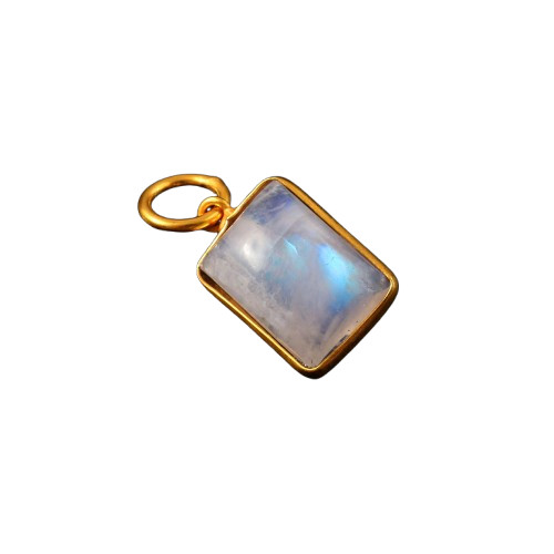 Natural Rainbow Moonstone Pendant 14K Gold Bezel Set Pear Charm 3164