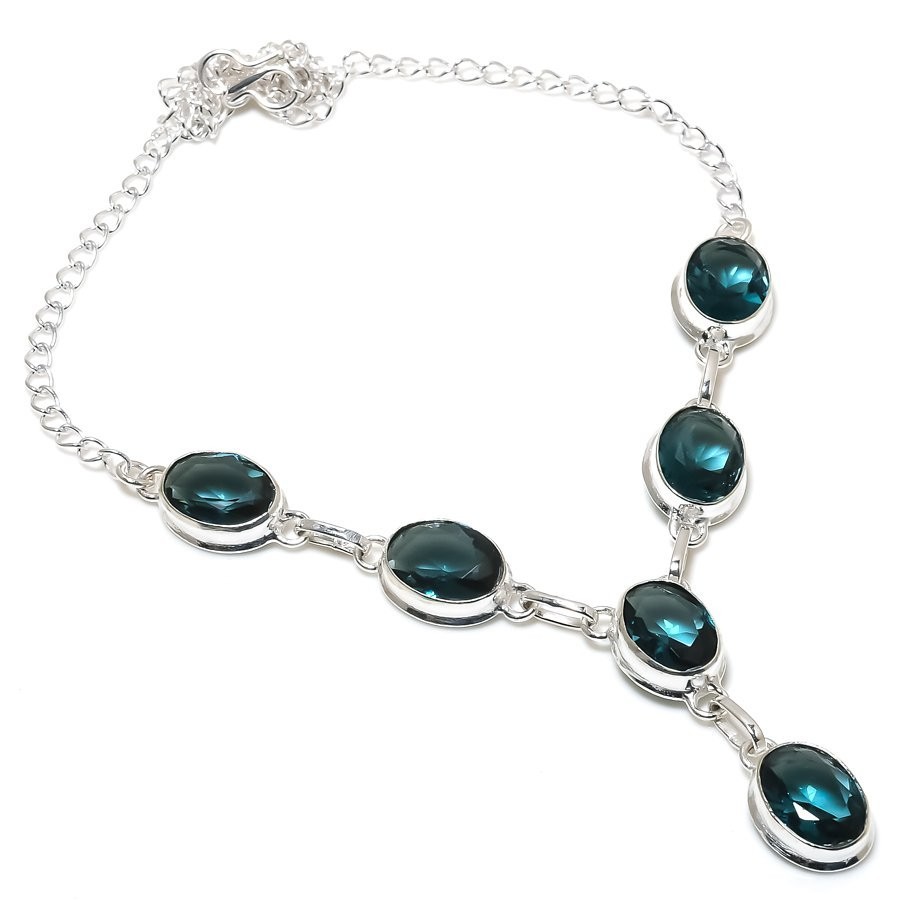 London Blue Topaz Gemstone Handmade 925 Sterling Silver Jewelry Necklace Size 18