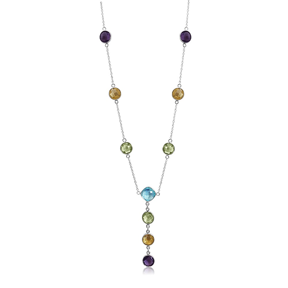 925 Sterling Silver 9MM and 8MM Multi-Color Gems Necklace For Women 19.70 Cttw,