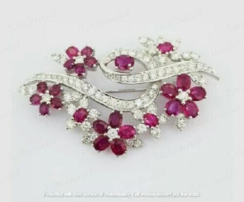 3.50Ct Oval Cut Red Ruby Floral Cluster Pendant 14k White Gold Over Free Chain