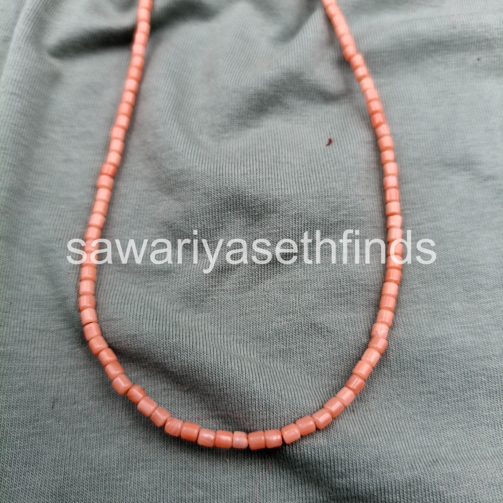 Handmade Pink Coral Square Bead Necklace, 3mm Tiny Gemstone Jewelry