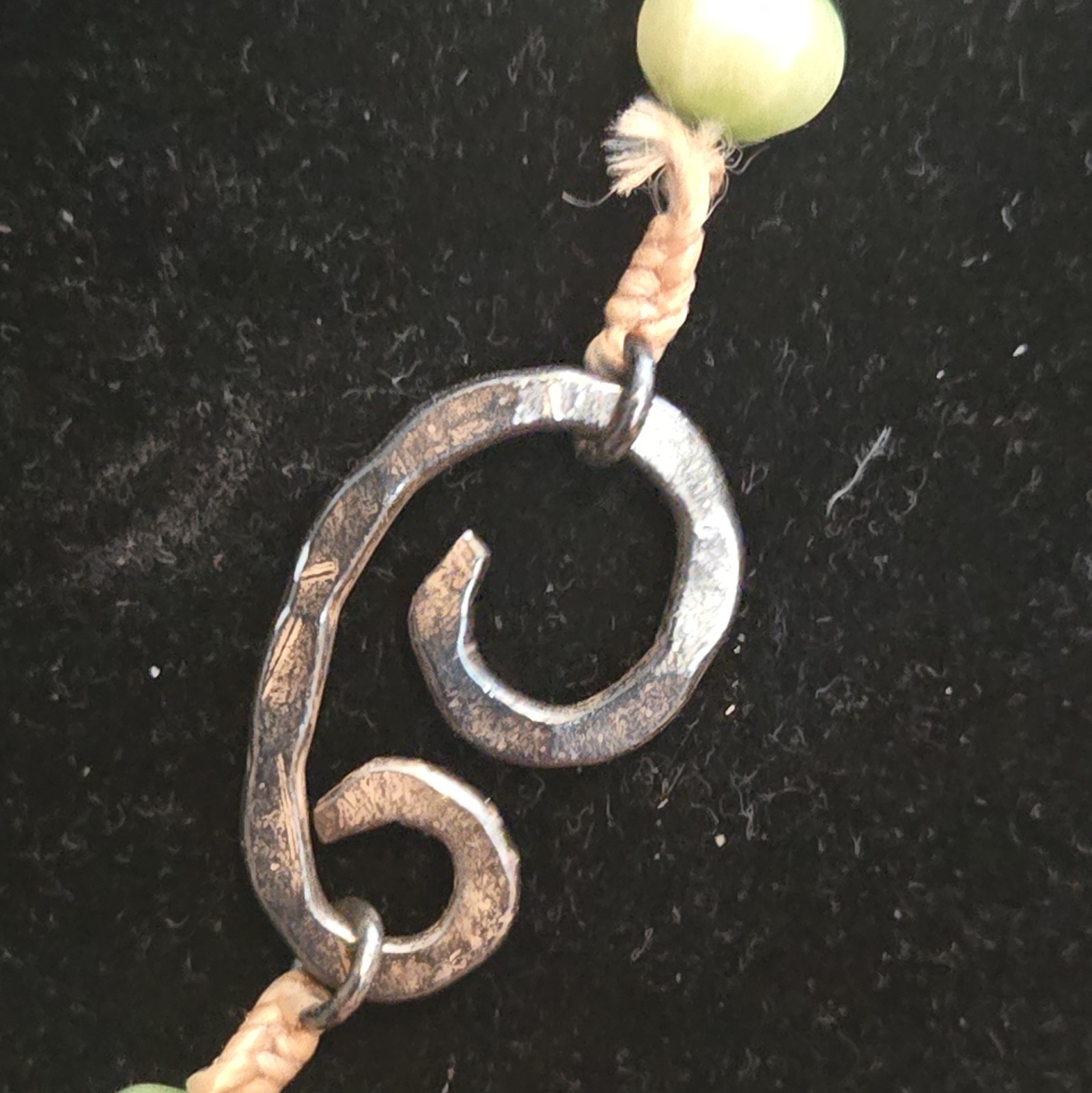 Jadeite Hand Beaded Cord Strand Necklace with Sterling Silver Hook Clasp