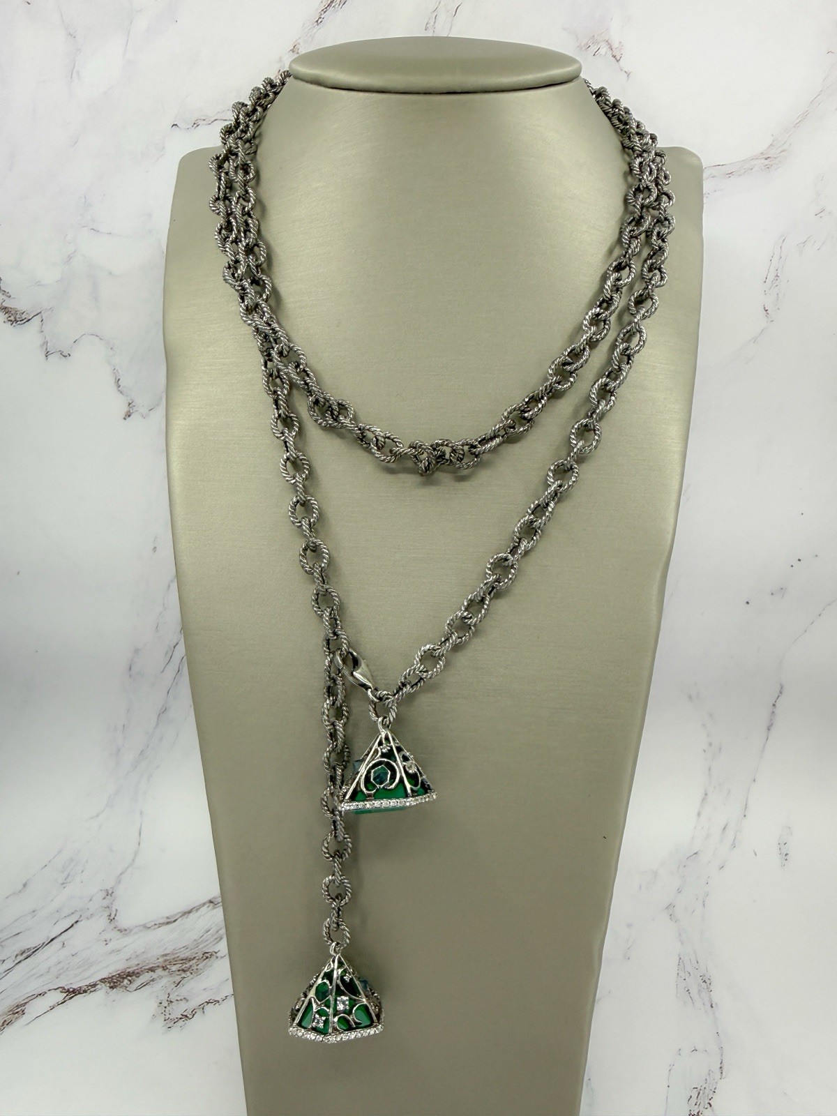 Ellure 925 Green Onyx London Blue & White Topaz Convertible Lariat Necklace