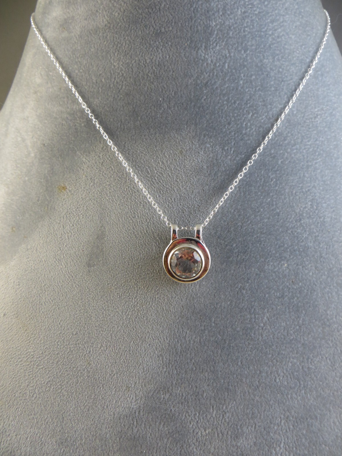 Very Light Blue Topaz Sterling Silver Round Pendant 18″Chain Necklace #586