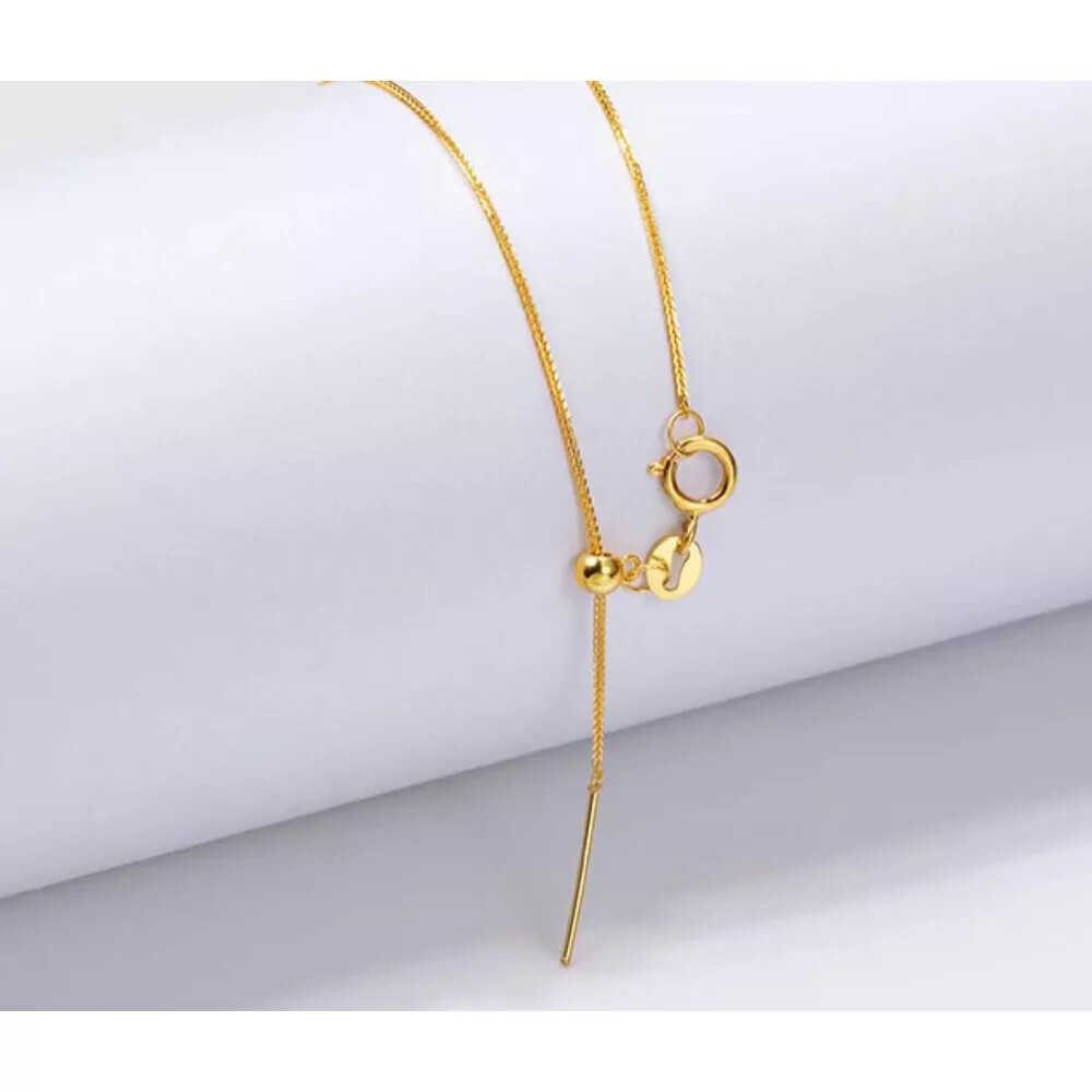 18K Solid Gold Chopin Chain Necklace Needle Beautiful Charm Jewelry Adjustable