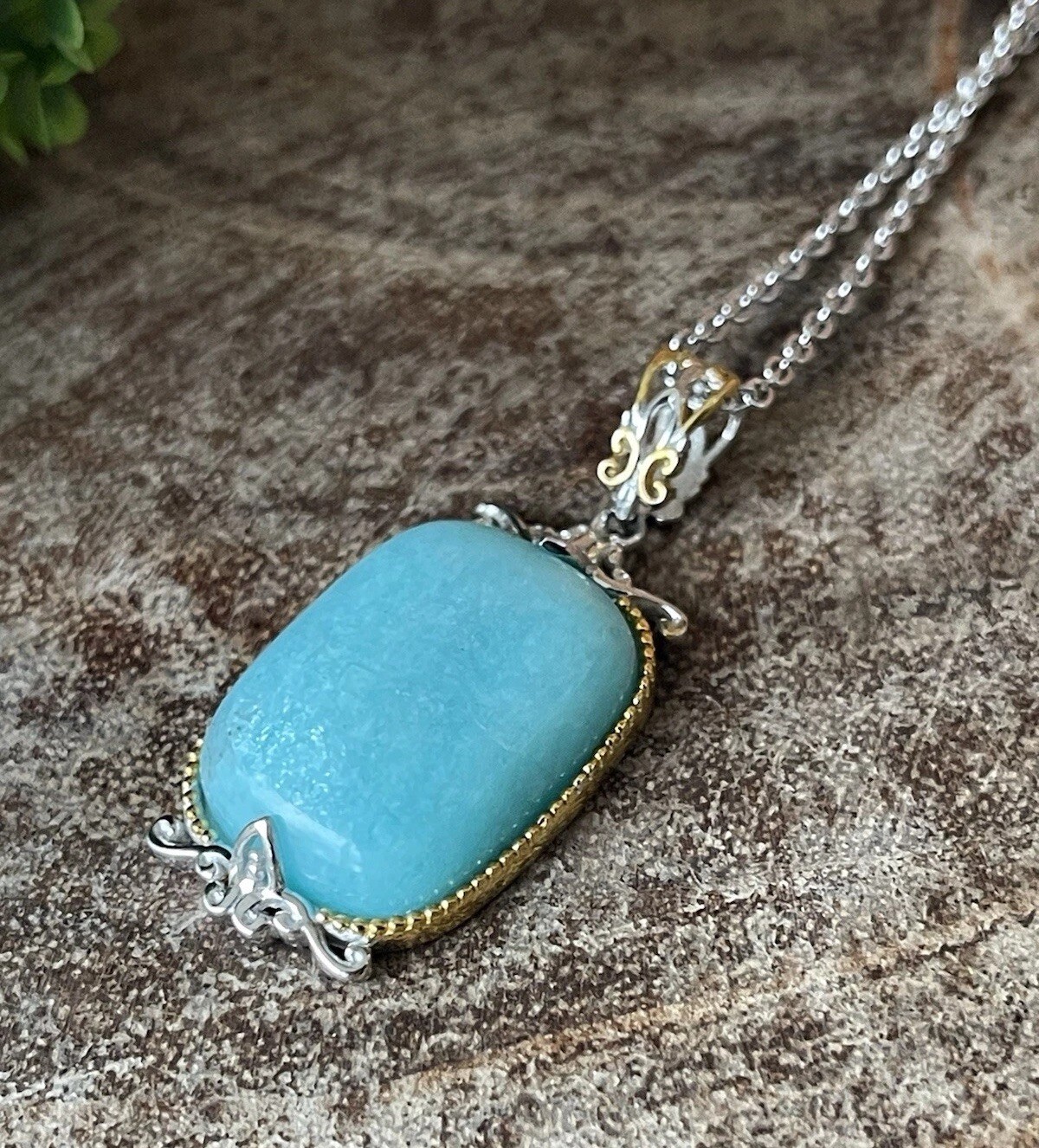 Peruvian Amazonite Cushion Cut Pendant W/Chain 925 Sterling Silver Jewelry