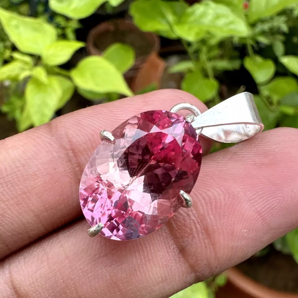 30 Ct Certified Natural Padparadscha Sapphire Gemstone 925 Solid Silver Pendant