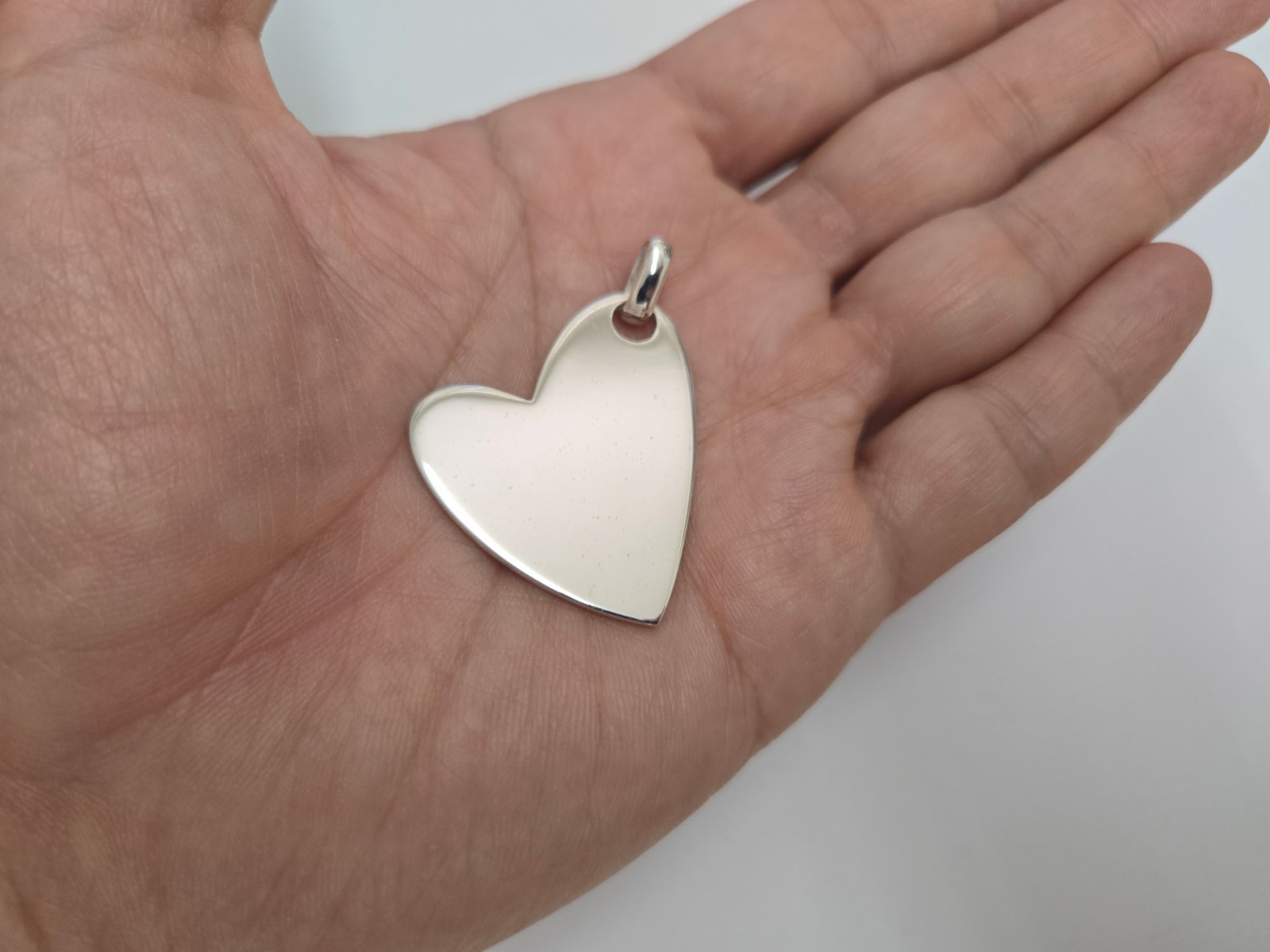 925 Sterling Silver Flat High Polished Heart Pendant 1 1/2 Inch (38mm) Tall