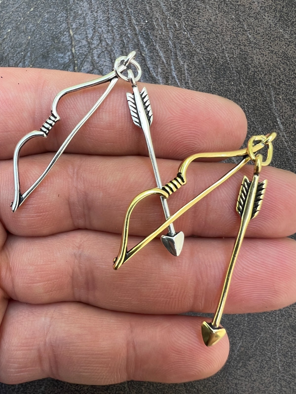 Real 925 Silver / 14k Gold Plated Bow and Arrow Cupid Pendant Necklace Charm