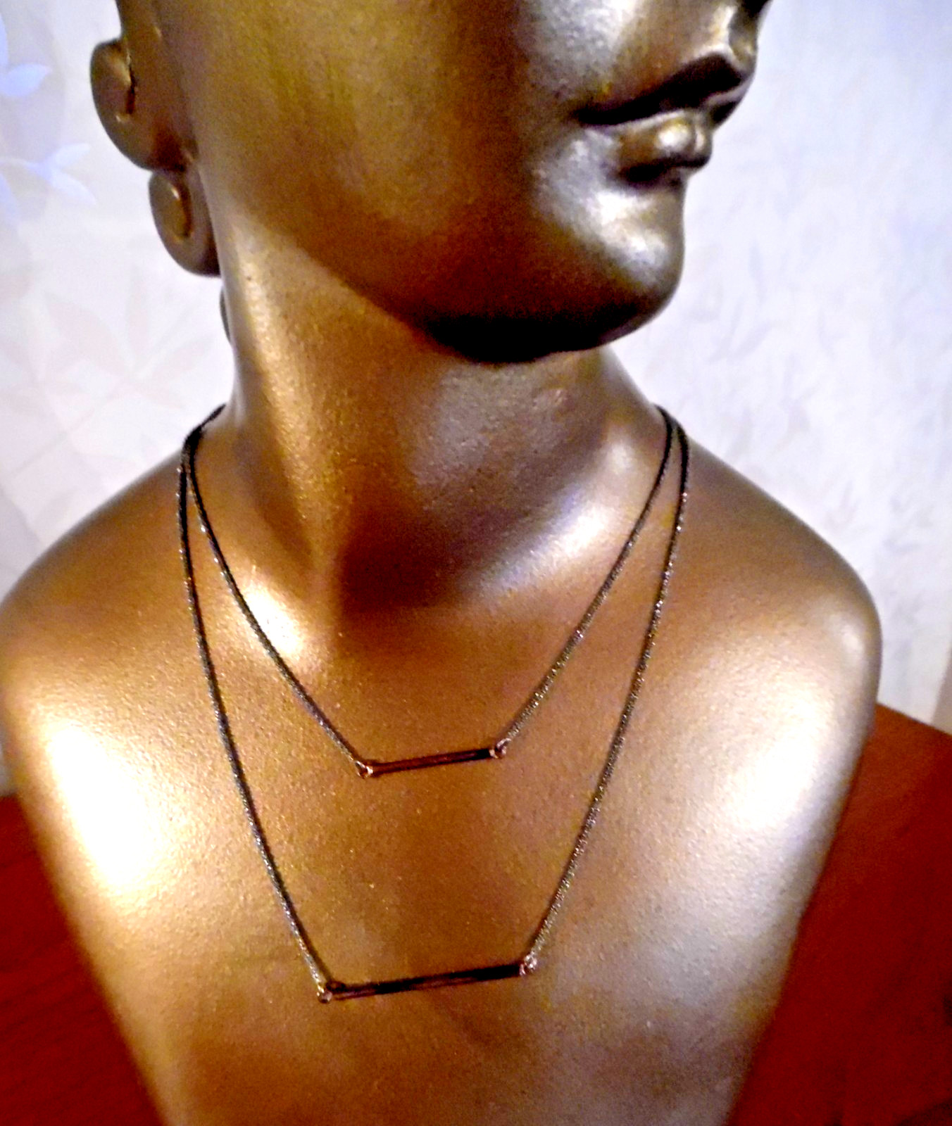 VINTAGE DYADEMA 925 SILVER ITALY DOUBLE CHAIN SPARKLING NECKLACE W BAR DESIGN