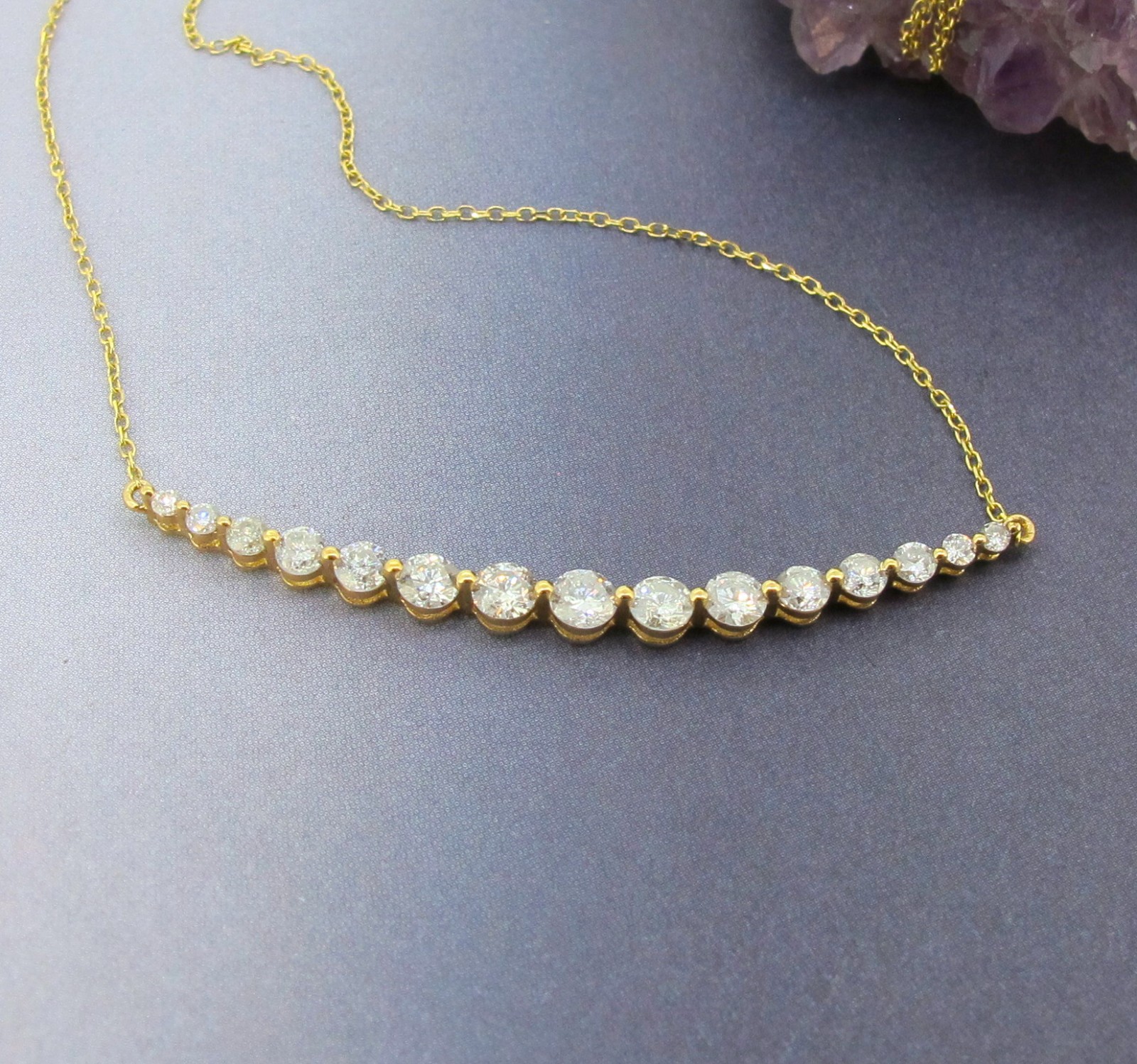 1.00 ctw Diamonds Round Cut 14k Yellow Gold Diamond Smile Necklace 18”