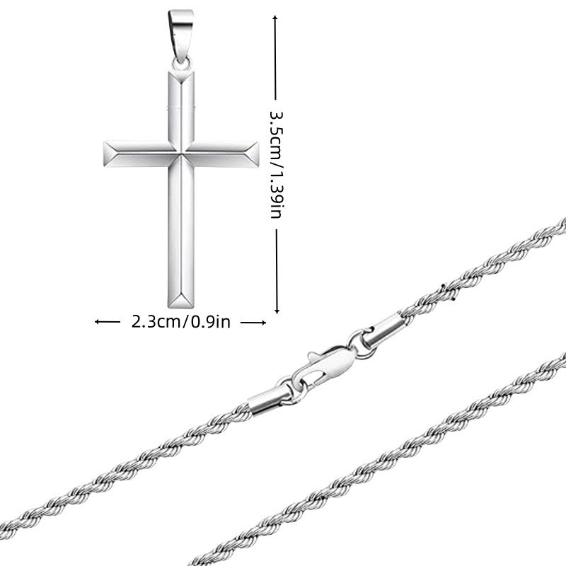 925 silver cross pendant for men and women, simple rope chain necklace