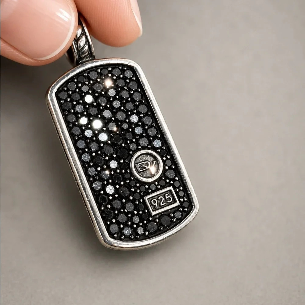 David Yurman Black Diamond Pavé Sterling Dog Tag Pendant