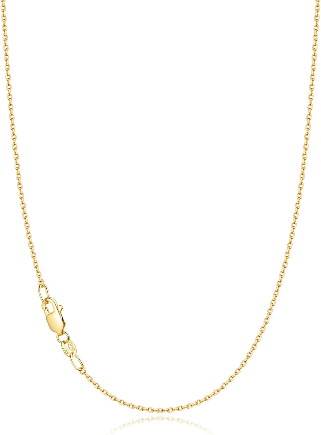 18K Gold Over Sterling Silver Chain Necklace, Women’s Thin Dainty Cable Jewelry