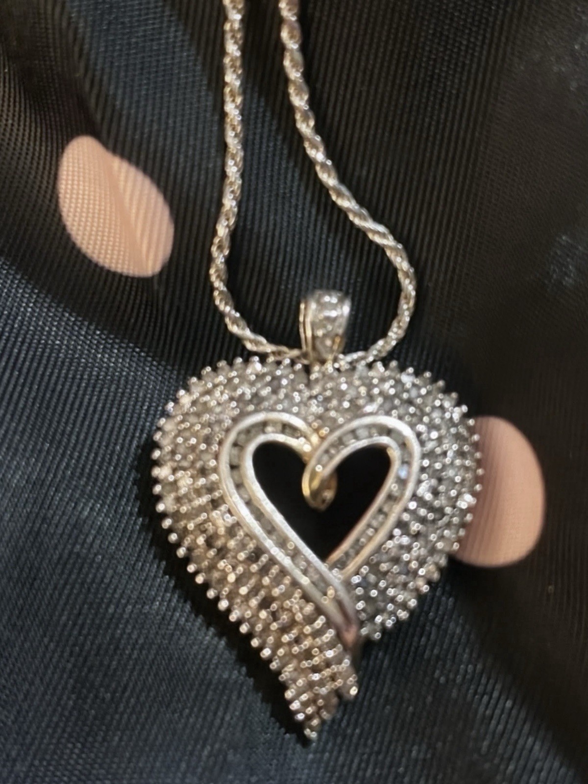 Genuine Diamond Cluster Heart Pendant, Sterling Silver 925