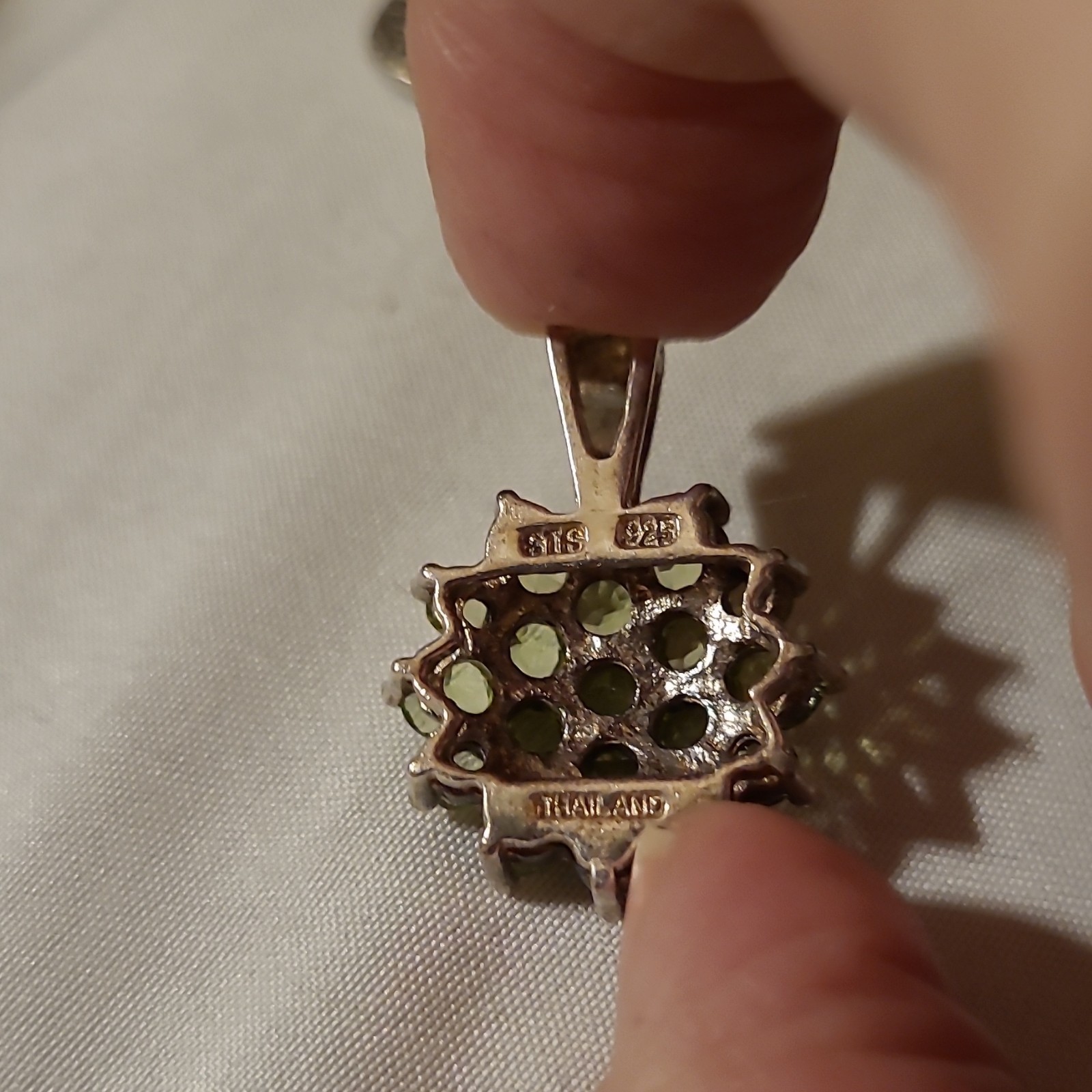 925 Sterling Silver Peridot Flower Cluster Charm Pendant Signed Thailand