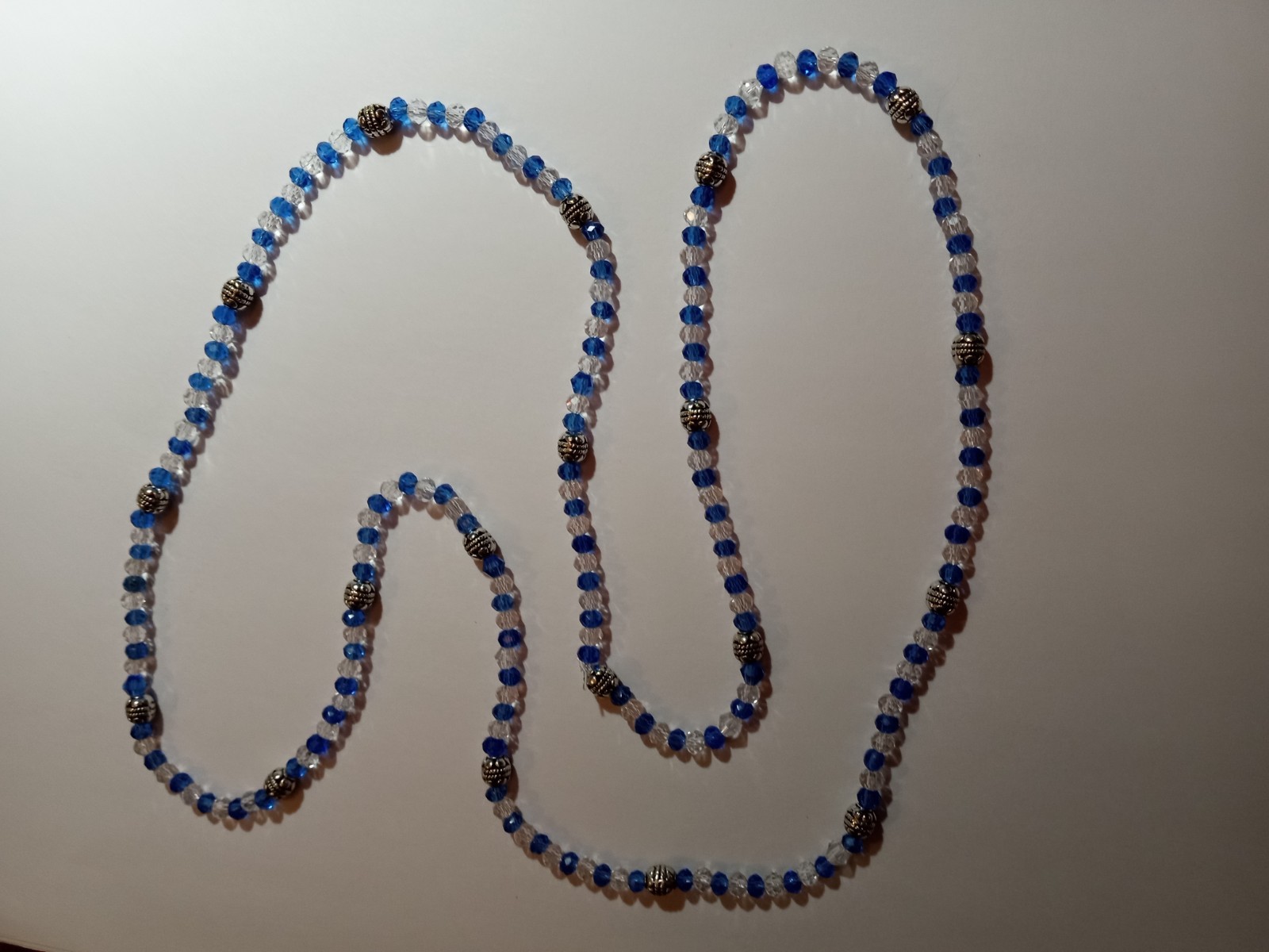 Beautiful Magic Necklace with Blue and Transparent Crystals with Silver