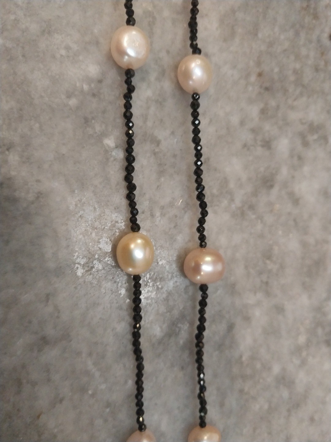 PINK Freshwater Pearl,Thai Black Spinel Necklace (24″)Rhod/Slvr, TCW=15.00 TCW