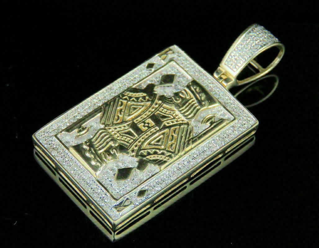 Natural Moissanite Men’s 14K Yellow Gold Plated Silver King Card Poker Pendant