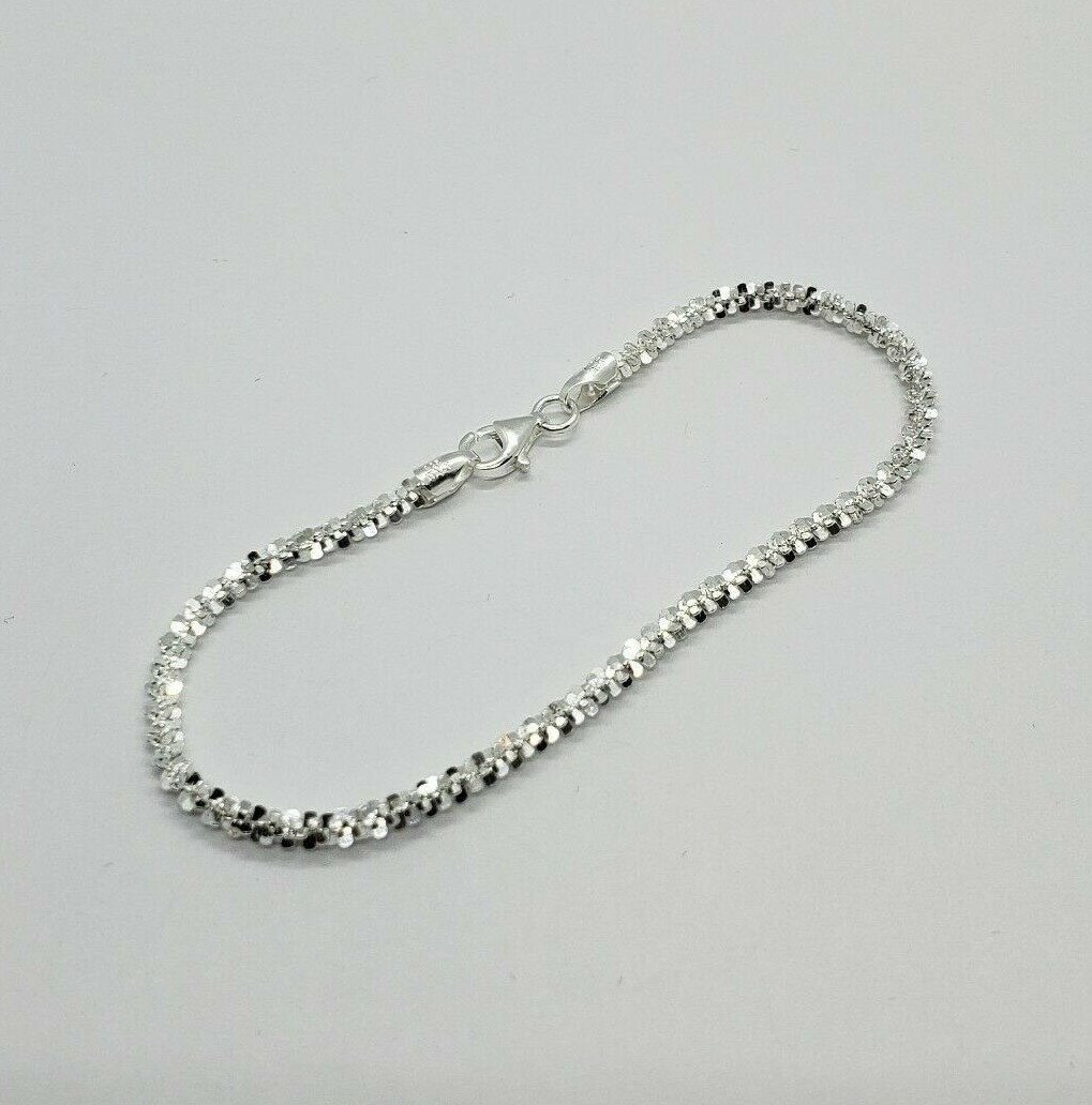 Sterling Silver Sparkle Rock Chain Necklaces & Bracelets 2.5mm Diamond Cut 7-24″