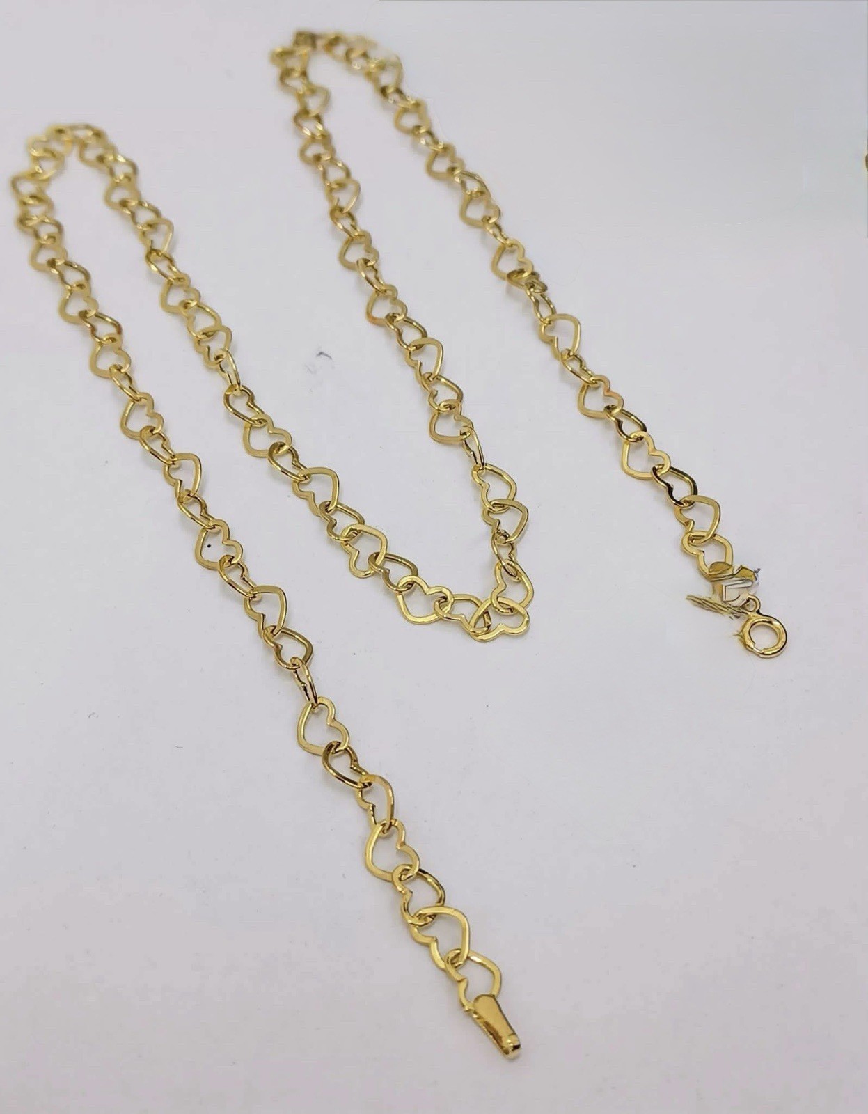 18k saudi gold HEART LINK CHAIN OPEN HEART NECKLACE 17” 1.98 Grams