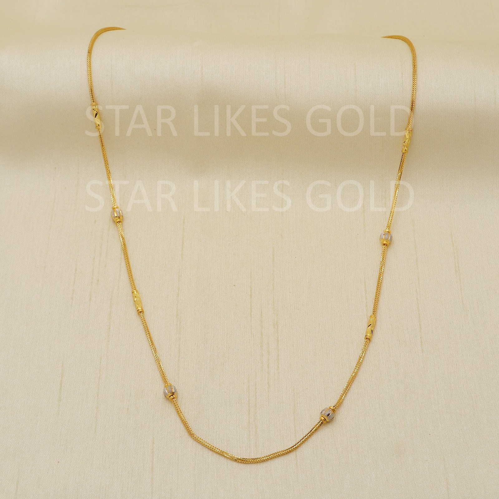 22K Yellow Gold Two Tone Station Chain 23″ 14.07g 5mm Foxtail Franco Necklace 91