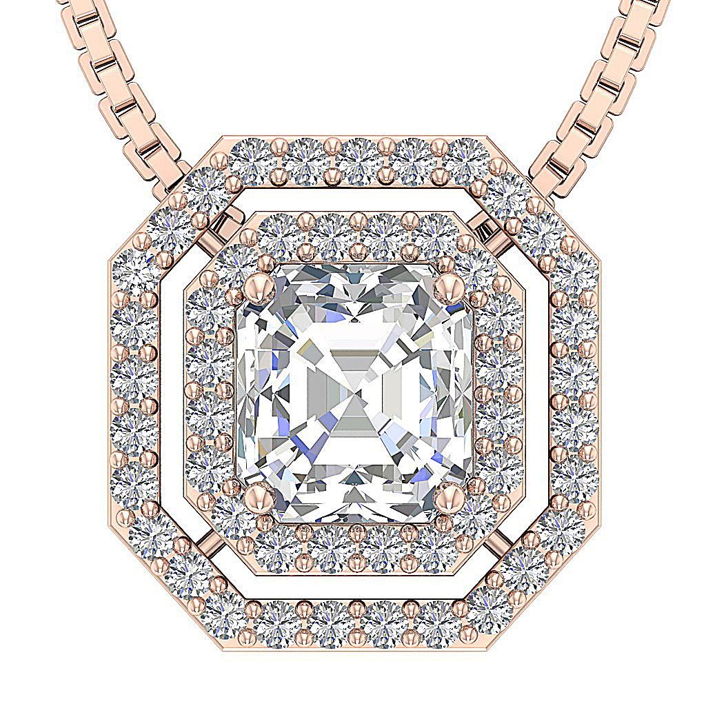 0.90Ct IGI Certified Lab Grown Asscher Diamond 1.30Ct Cluster Pendant 10K Gold