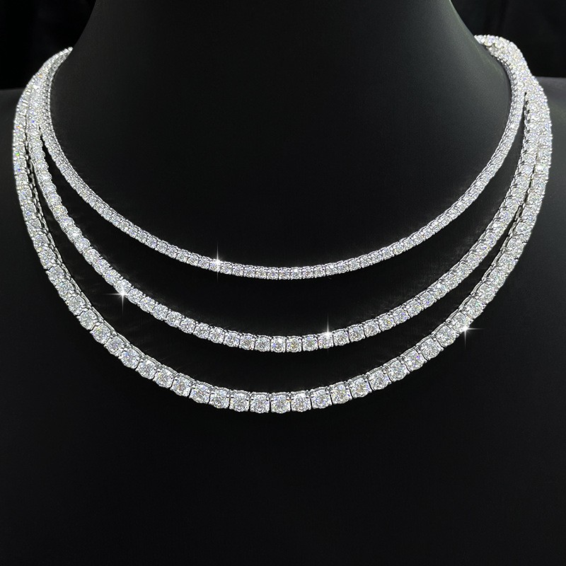 2-6mm 6″-24″ Real VVS1 D Moissanite Tennis Chain 925 Silver Pass Diamnd Tester!