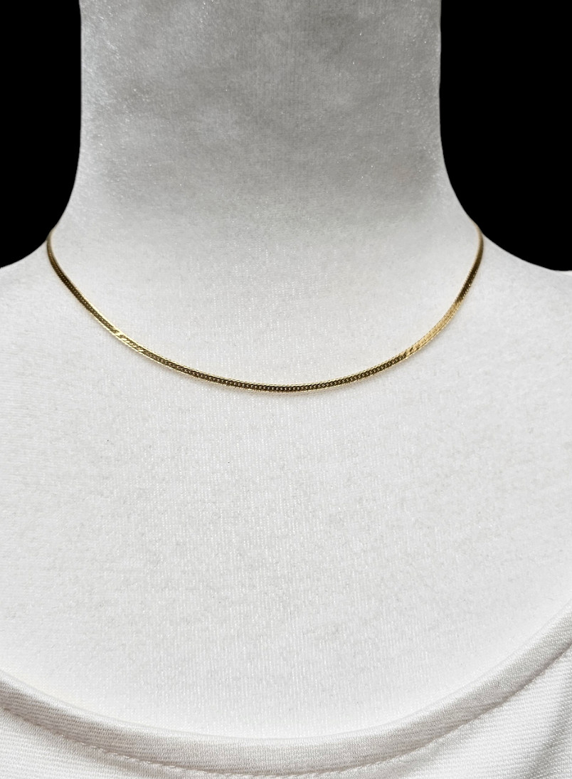 2mm 18K Solid Yellow Gold Herringbone Choker or Collar Necklace 15 in