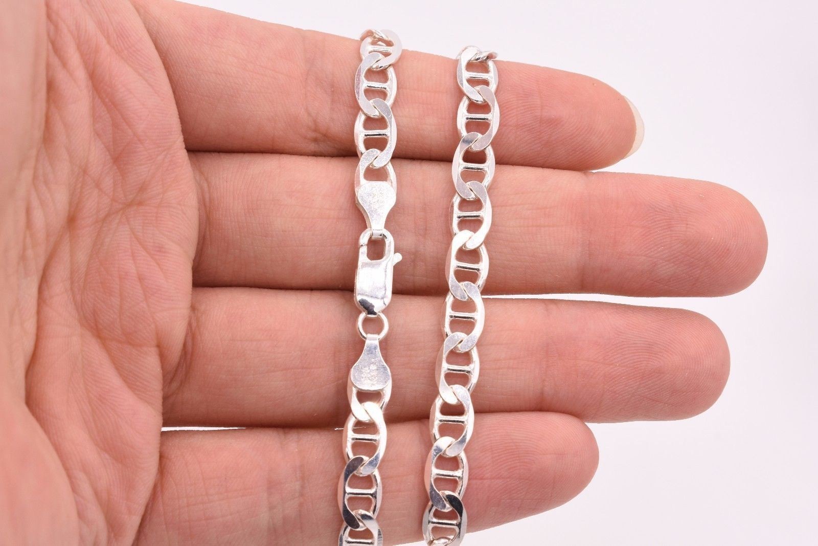 6mm= 1/4″ Mens Solid Mariner Link Chain Necklace Real 925 Sterling Silver Italy