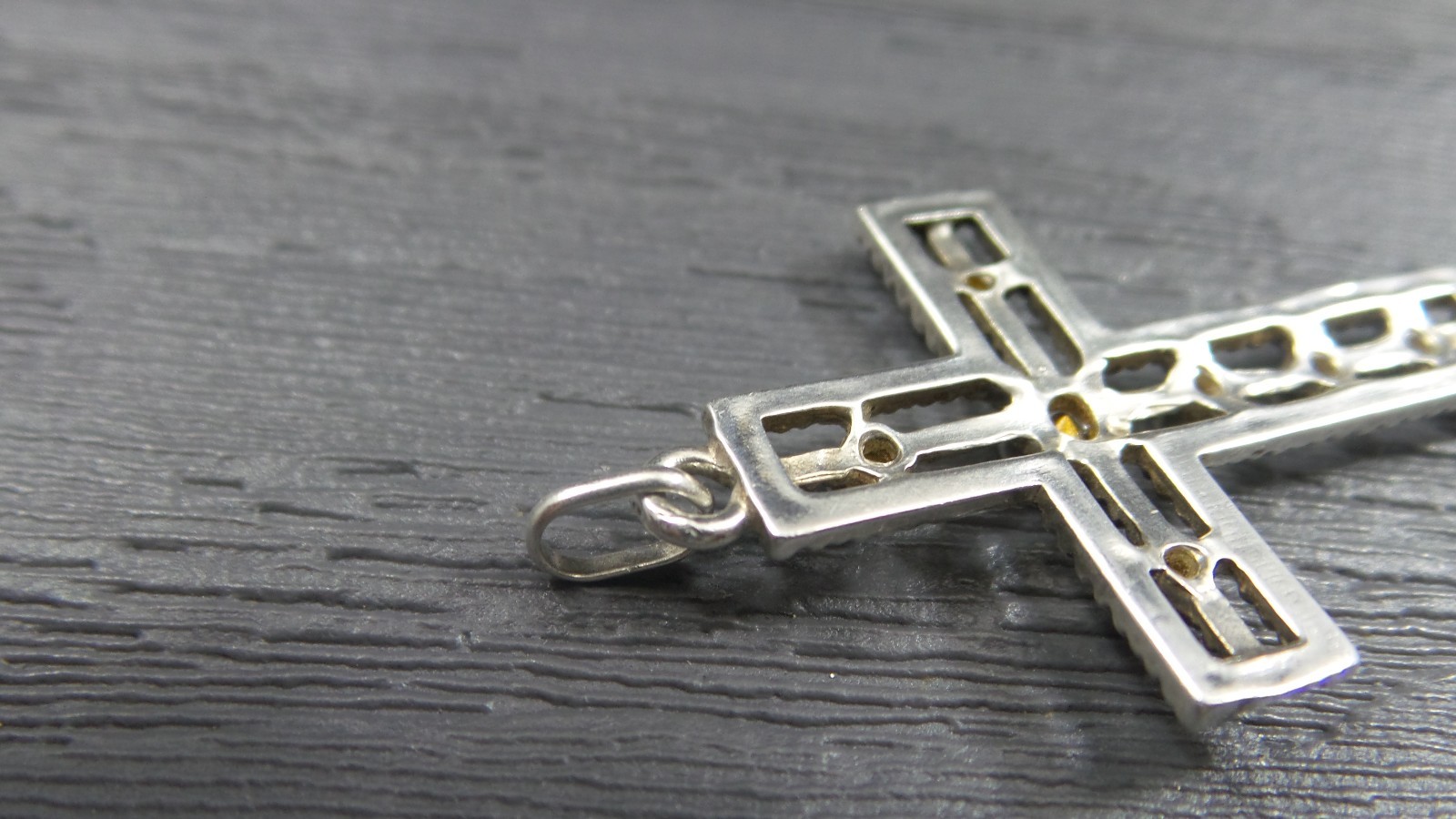 Vintage Sterling Silver Larger Green Blue Stone Religious Cross Rope Pendant
