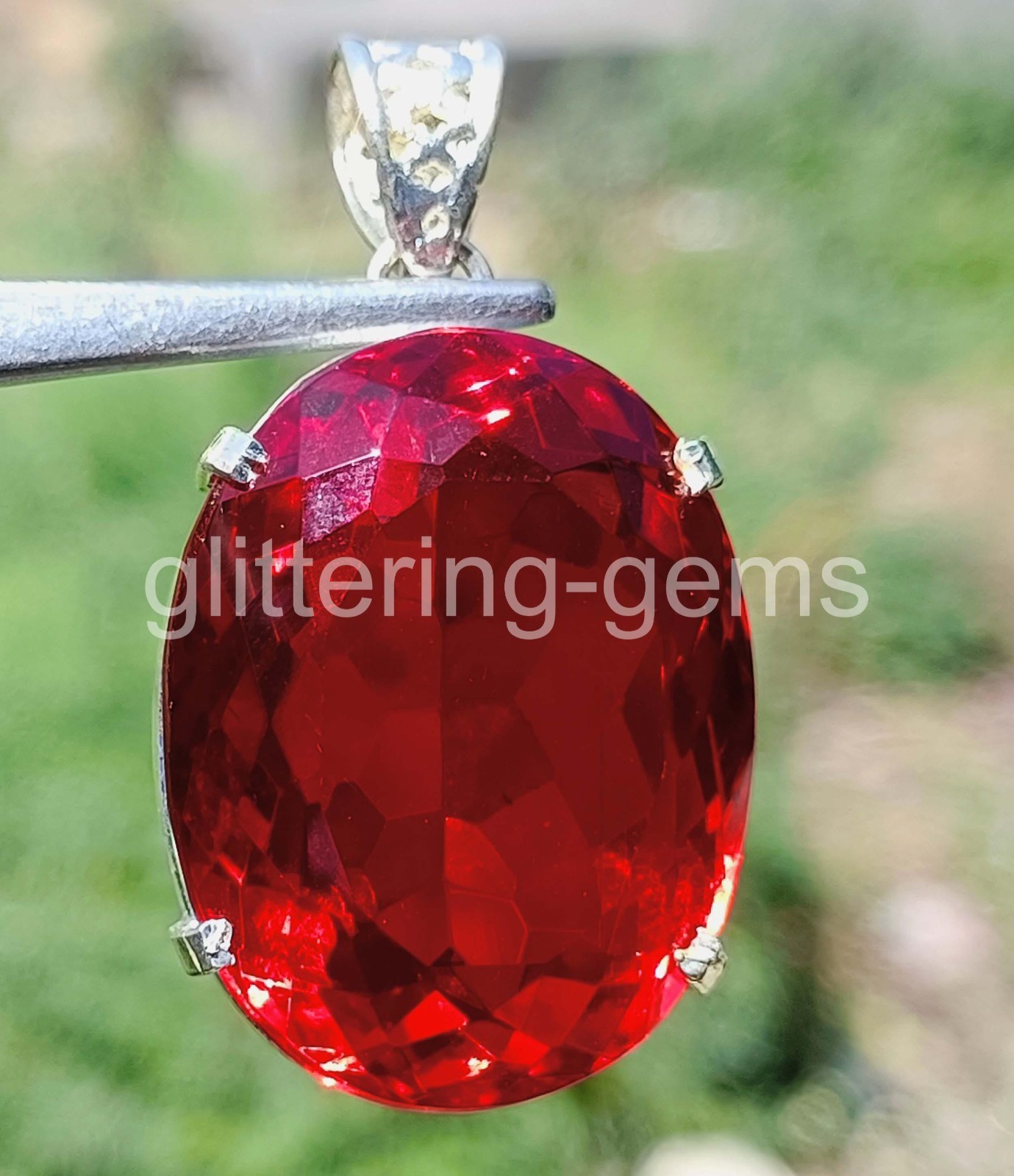 106.15 Ct Natural Red Ruby Pendant Oval Shape 925 Silver IGL Certified Gem 6AHQ