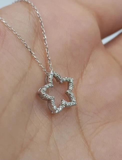 Women’s Flower 1Ct Round Cut Lab Grown Diamond Pendant Chain 925 Sterling Silver
